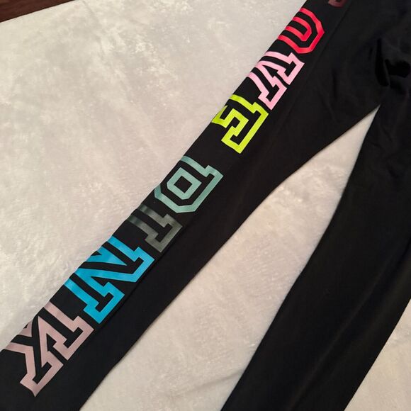 Y2K Victoria's Secret LOVE PINK Yoga Pants S Fold Over Rainbow Spellout leggings - Picture 3 of 8